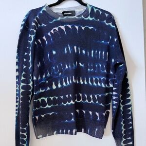 Dsquared2 Allover Print Sweater Italian Wool NWT Blue
